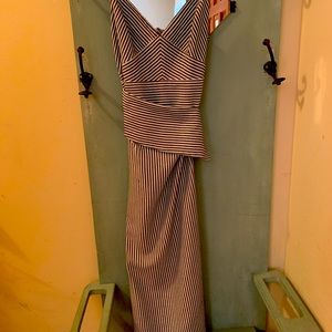 Black and white striped dress.